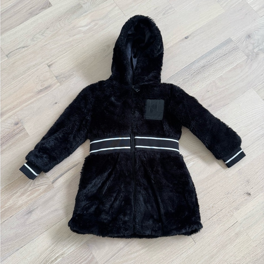 Karl Lagerfeld Girl’s KL Back Logo Faux Fur Coat Size 4